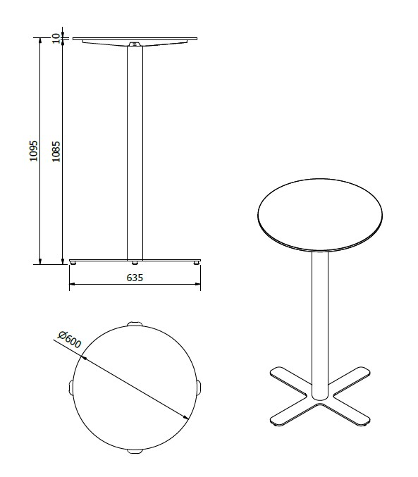 Mesa Compacto Fenolico Ø60 Pie Goya Alto