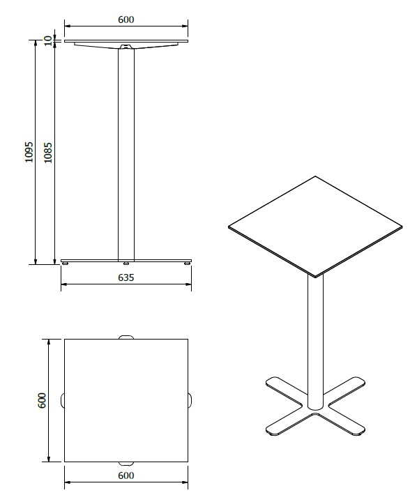 Mesa Compacto Fenolico 60x60 Blanco Pie Goya Alto Blanco 1x
