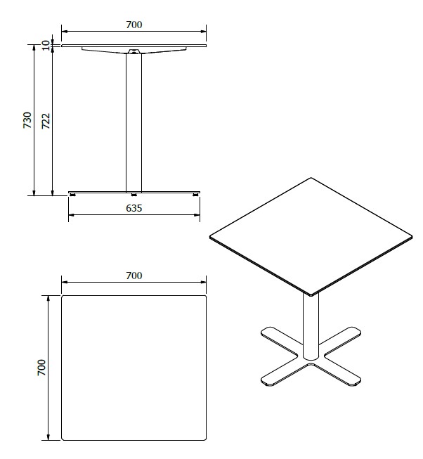 Mesa Compacto Fenolico 70x70 Blanco - Pie Goya Blanco 1x