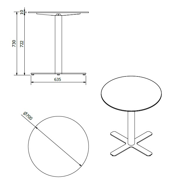 Mesa Compacto Fenolico Ø70 Blanco - Pie Goya Blanco 1x