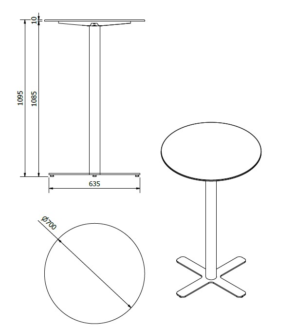 Mesa Compacto Fenolico Ø70 Pie Goya Alto