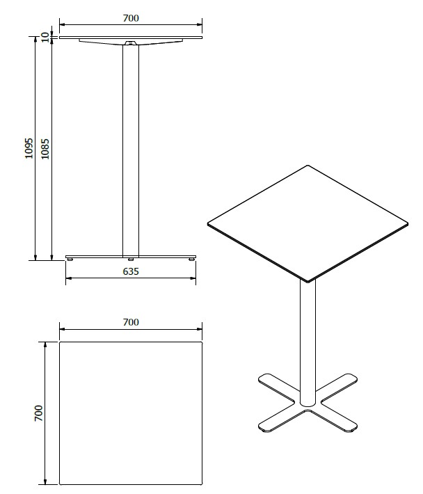 Mesa Compacto Fenolico 70x70 Blanco - Pie Goya Alto Blanc 1x