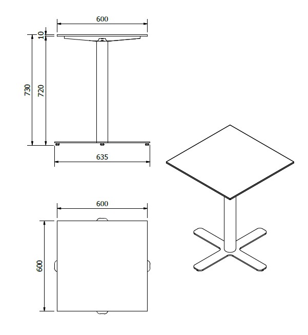 Mesa Compacto Fenolico 60x60 Blanco Pie Goya Blanco1x