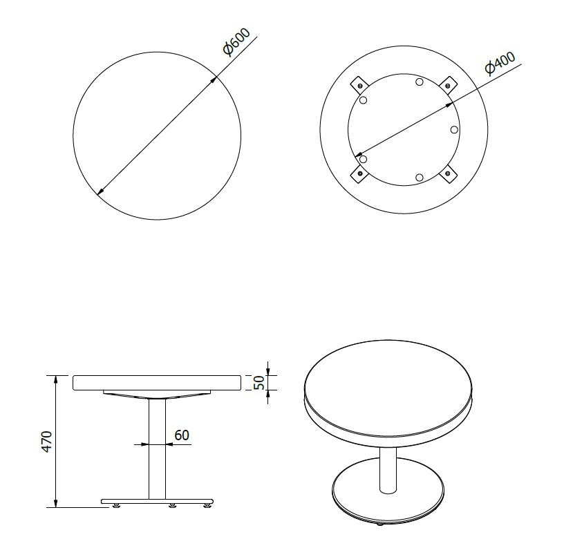 Mesa Durolight® Ø60 Cemento Pie Tapies Coffee Ø40 1x