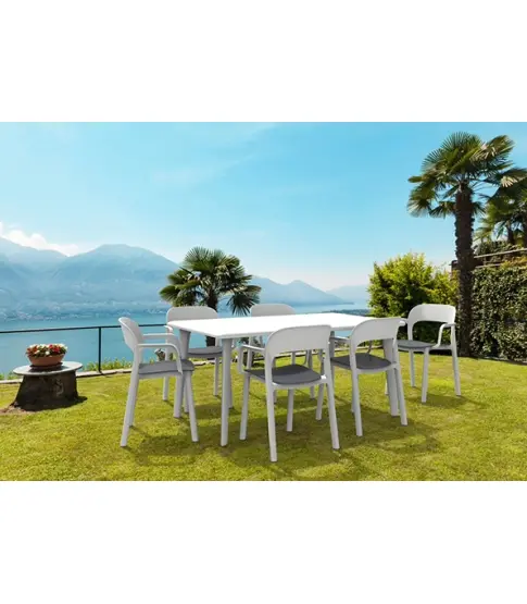 resol grupo Noa 90 x 90 Table de Jardin carrée, Plastique, Blanc