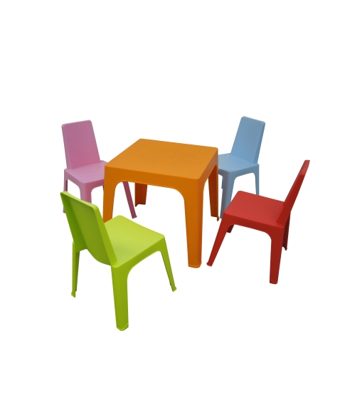 Set Julieta 2 (Mesa Naranja+4 Sillas Roja/Rosa/Azul/Lima)